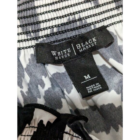 White House Black Market Black White Off Shoulder Tie Top Medium - Picture 3 of 5